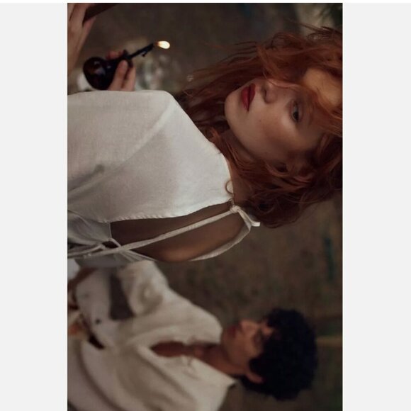 ZARA LINEN BLEND PEPLUM TOP SIZE M NEW WITH TAG! - Picture 2 of 5